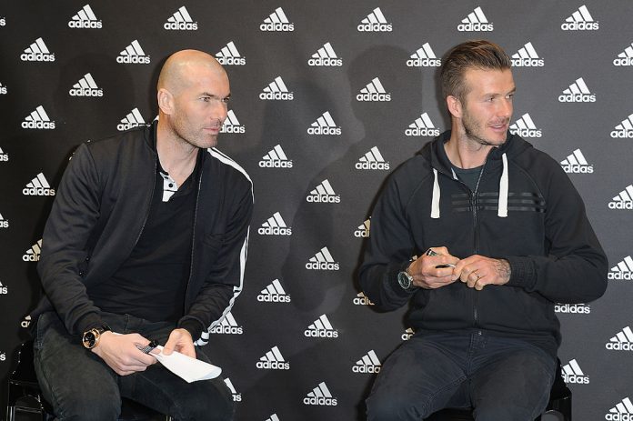 David Beckham And Zinedine Zidane Autograph Session At The adidas Store.